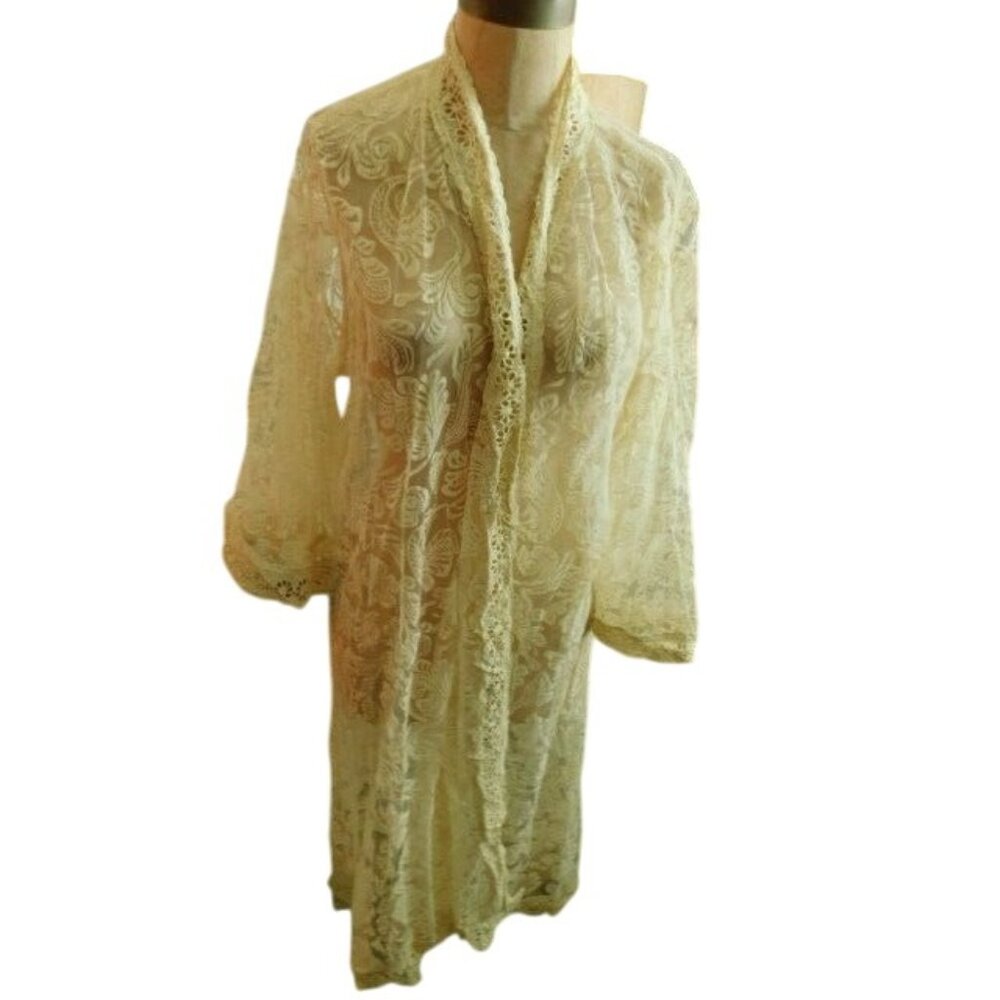 Fashion Express Size 1XL Ivory Semi Sheer Lace Jacket Style Top NWT